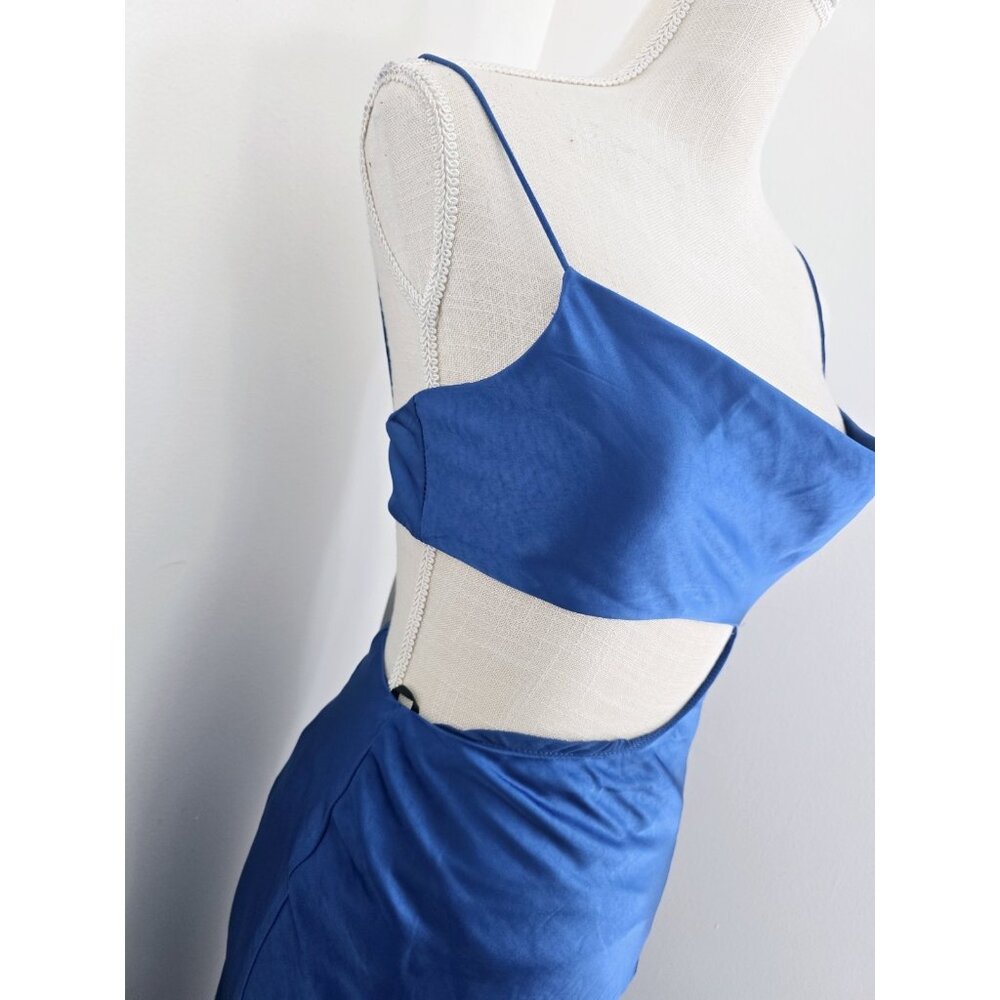 Hello Molly Oceanic Eyes Satin Royal Blue Cut Out Slit Sleeveless Maxi Dress S 4 - Picture 4 of 15